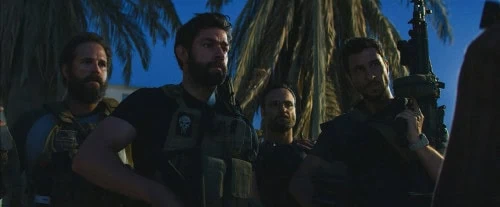 Left to Right: David Denman plays Dave "Boon" Benton, John Krasinski plays Jack Silva, Dominic Fumusa plays John "Tig" Tiegen and Pablo Schreiber plays Kris "Tanto" Paronto in 13 Hours: The Secret Soldiers of Benghazi from Paramount Pictures and 3 Arts Entertainment / Bay Films in theatres January 15, 2016.