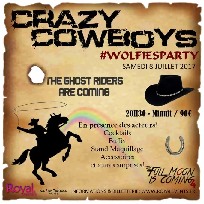 Le thème de la soirée de la convention The Full Moon Is Coming : WOLFIES PARTY, CRAZY COWBOYS