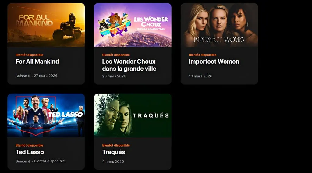 Sorties Apple TV+ mars 2026 : Traqués, Imperfect Women, For All Mankind et toutes les nouveautés 3 Sorties Apple TV+ mars 2026 : Traqués, Imperfect Women, For All Mankind et toutes les nouveautés