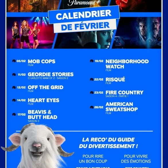 Les sorties Paramount+ de février 2026 dévoilées dont Heart Eyes, Fire Country saison 4, Beavis & Butt Head 9 Les sorties Paramount+ de février 2026 dévoilées dont Heart Eyes, Fire Country saison 4, Beavis & Butt Head
