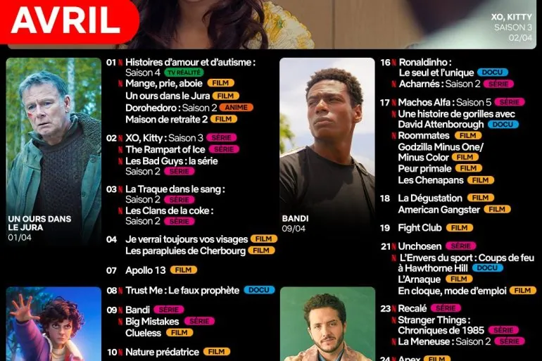 Sorties Netflix avril 2026 : tous les nouveaux films, séries et documentaires du mois 9 Sorties Netflix avril 2026 : tous les nouveaux films, séries et documentaires du mois