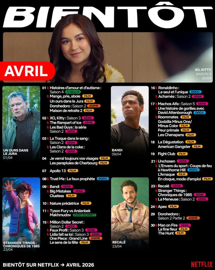 Sorties Netflix avril 2026 : tous les nouveaux films, séries et documentaires du mois 3 Sorties Netflix avril 2026 : tous les nouveaux films, séries et documentaires du mois