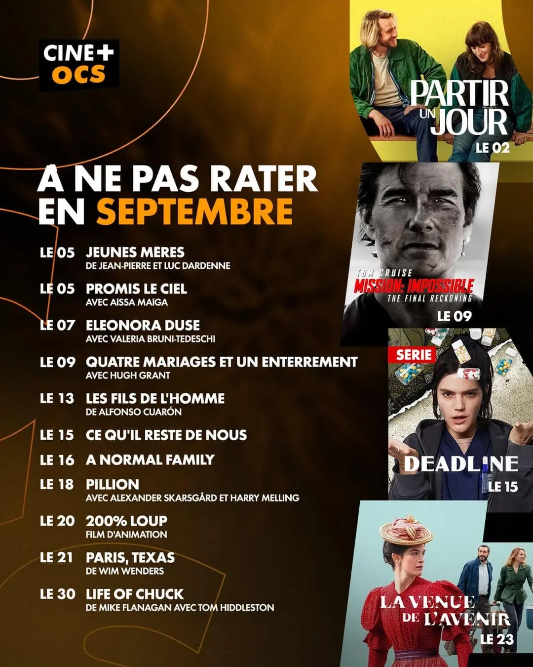 Calendrier Ciné+ OCS septembre